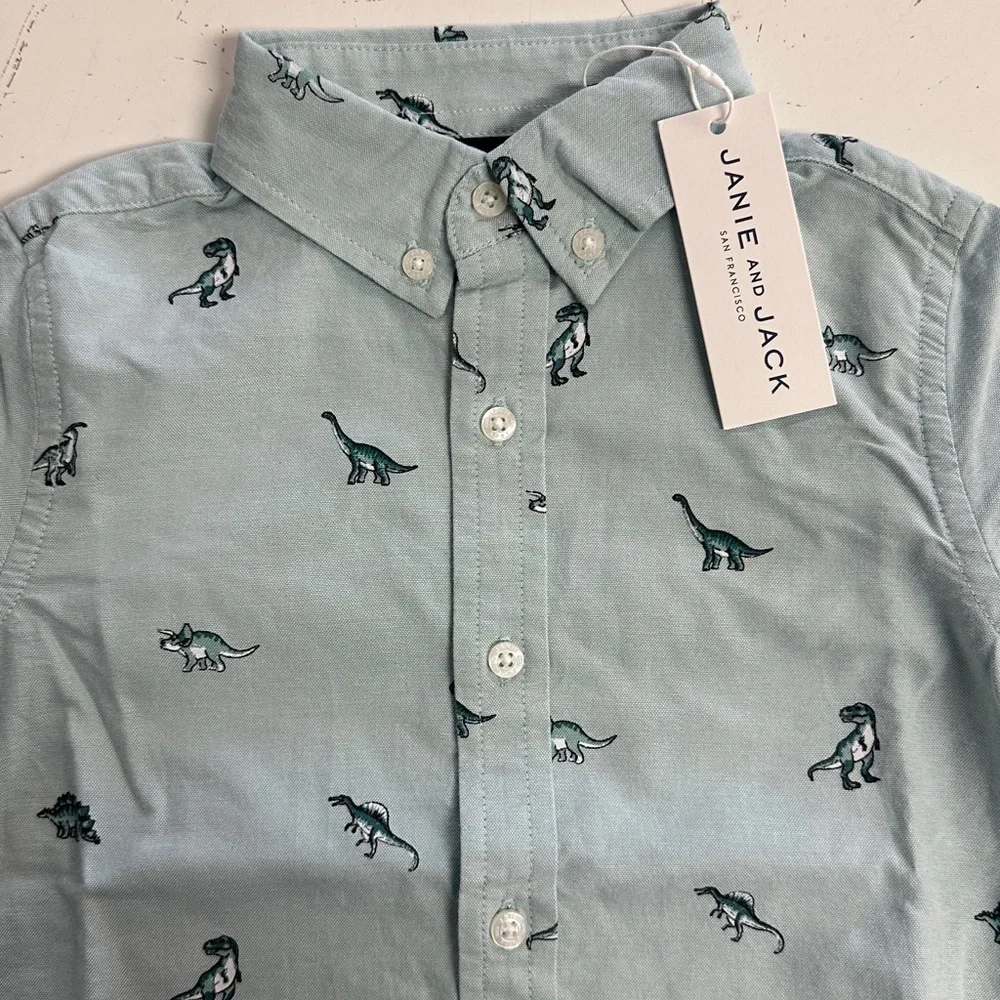 Janie and Jack Spring Dinosaur Oxford Dress Shirt 4 NWT - Picture 2 of 5